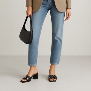 Andrew Stevens Black Quilted Block Heel Mules